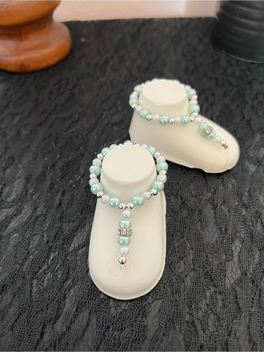 Mint Green Pearl Stretch Barefoot Sandals
